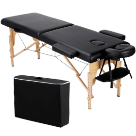 84'' 2 Sections Adjustable Folding Massage Bed, Black - Black