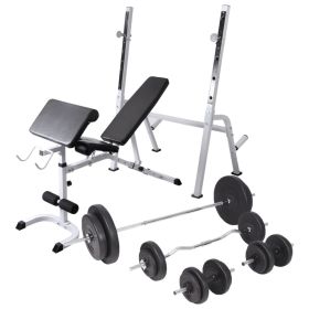 Workout Bench with Weight Rack, Barbell and Dumbbell Set 198.4 lb - Black