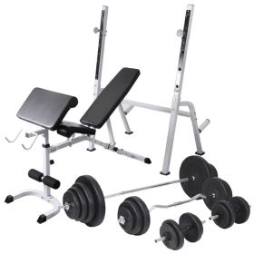 Workout Bench with Weight Rack, Barbell and Dumbbell Set 264.6 lb - Black